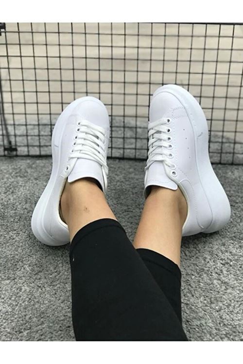 Kadın Erkek Unisex Bağcıklı Deri Yüksek Tabanlı Rahat Günlük Spor Ayakkabı Sneaker